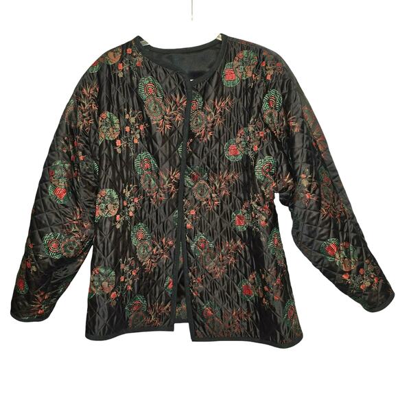 Susan Bradley Open Jacket Asian Embroidered Quilted Reversible Balloon Sleeve OS - Picture 3 of 13